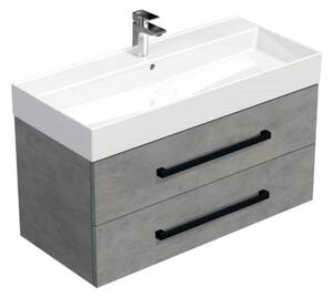 Koupelnová skříňka s černou úchytkou a umyvadlem SAT Cube Way 100x53x46 cm beton mat CUBE46C1002BESAT