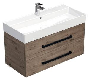 Koupelnová skříňka s černou úchytkou a umyvadlem SAT Cube Way 100x53x46 cm dub Wellington mat CUBE46C1002DWSAT