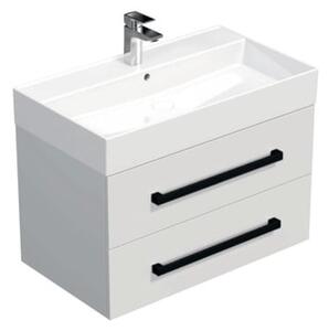 Koupelnová skříňka s černou úchytkou a umyvadlem SAT Cube Way 80x53x46 cm bílá lesk CUBE46C803BISAT