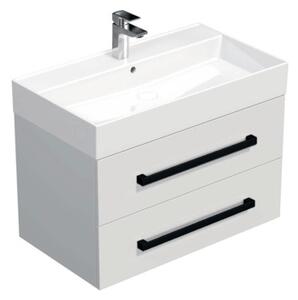 Koupelnová skříňka s černou úchytkou a umyvadlem SAT Cube Way 80x53x46 cm bílá lesk CUBE46C802BISAT