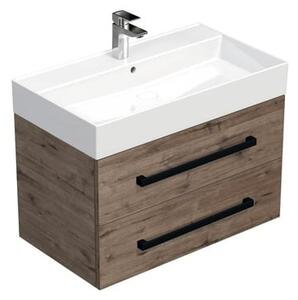 Koupelnová skříňka s černou úchytkou a umyvadlem SAT Cube Way 80x53x46 cm dub Wellington mat CUBE46C802DWSAT