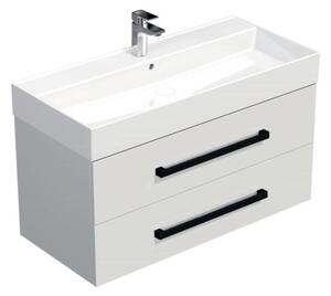 Koupelnová skříňka s černou úchytkou a umyvadlem SAT Cube Way 100x53x46 cm bílá lesk CUBE46C1002BISAT
