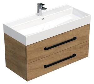 Koupelnová skříňka s černou úchytkou a umyvadlem SAT Cube Way 100x53x46 cm dub Hickory mat CUBE46C1002DHSAT