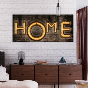 Obraz Domov žárovek - světlý nápis na dřevěné textuře ve vintage stylu