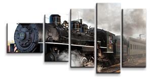 Sablio Obraz - 5-dílný Parní lokomotiva - 100x60 cm