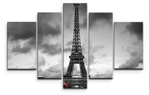 Sablio Obraz - 5-dílný Eiffelova věž a červené auto - 125x90 cm
