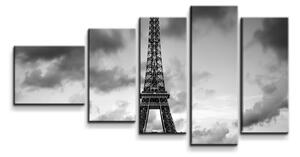 Sablio Obraz - 5-dílný Eiffelova věž a červené auto - 100x60 cm