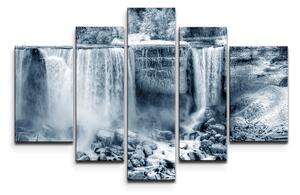 Sablio Obraz - 5-dílný Černobílý vodopád - 125x90 cm