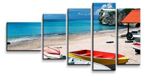 Sablio Obraz - 5-dílný Loďky na pláži - 100x60 cm