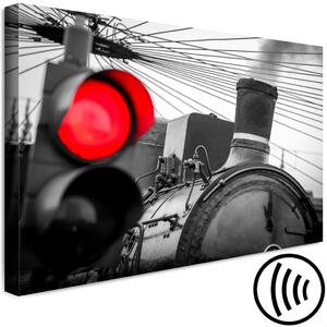 Obraz Kouřová stopa (1-dílný) - Vlak z kovu v černobílém světle