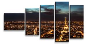 Sablio Obraz - 5-dílný Noční Paříž - 100x60 cm