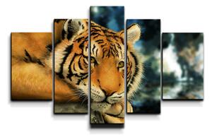 Sablio Obraz - 5-dílný Tygr - 125x90 cm