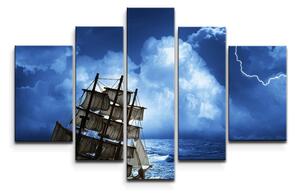 Sablio Obraz - 5-dílný Loď v bouřce - 125x90 cm
