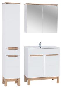 Koupelnová sestava BALI WHITE 80cm s vysokou skříňkou 2D1S, zrcadlem a umyvadlem