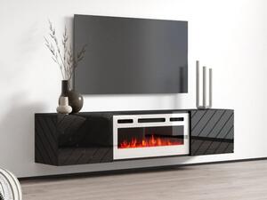 TV skříňka s krbem Pinito, Barva: černá / černý lesk + bílá, Krb: bílý 5903211468612
