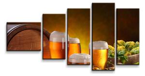 Sablio Obraz - 5-dílný Sklenice s pivem - 100x60 cm