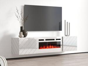 TV skříňka s krbem Pinito, Barva: bílá / bílá lesk + bílá, Krb: bílý 5903211468605