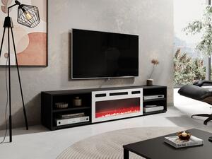 TV skříňka s krbem Loloz 180, Barva: černá, Krb: bílý 5903211468636
