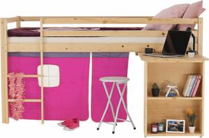 Postel s PC stolem, borovicové dřevo / růžová, 90x200 cm, ALZENA Mdum