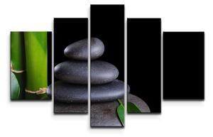 Sablio Obraz - 5-dílný Bambus a kameny - 125x90 cm