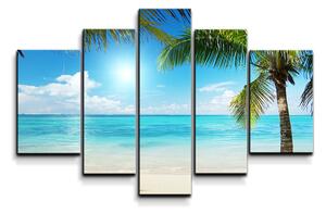 Sablio Obraz - 5-dílný Pláž s palmami - 125x90 cm