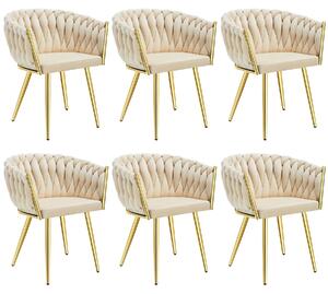 Tectake® Set jídelní židle Astano čalouněná, se sametovým potahem, pletený vzor 60,5 x 55 x 75 cm