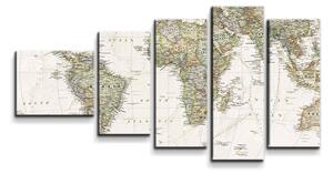 Sablio Obraz - 5-dílný Mapa světa - 100x60 cm
