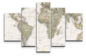 Sablio Obraz - 5-dílný Mapa světa - 125x90 cm