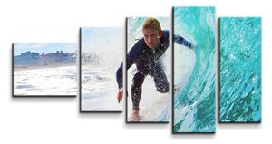 Sablio Obraz - 5-dílný Surfař na vlně - 100x60 cm