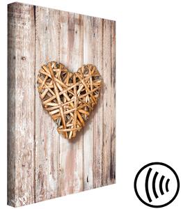Obraz Srdce z bronzu (1-dílný) - láska na pozadí dřeva ve vintage stylu