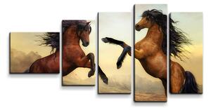 Sablio Obraz - 5-dílný Vzpínající se koně - 100x60 cm