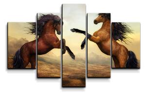 Sablio Obraz - 5-dílný Vzpínající se koně - 125x90 cm