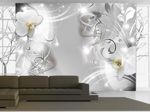 Fototapeta Květinový motiv - abstrakce s bílými orchidejemi na šedém pozadí