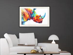 Plakát Duha nosorožec - barevné a abstraktní zvíře na bílém pozadí
