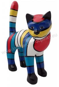 Soška Kočka stojící s barevnými pruhy
