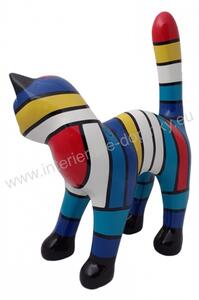 Soška Kočka stojící s barevnými pruhy