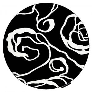 Kulatý koberec HAMPTON Rosa růže, květiny černý velikost kruh 160 cm | krásné koberce cz