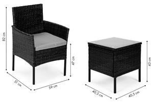 ModernHome Sada ratanového zahradního nábytku - stolek, 2x křeslo, XS-RTS023 BLACK