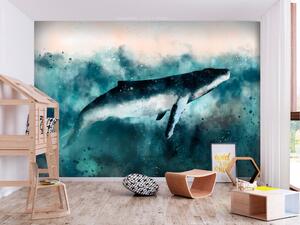 Fototapeta Velká ryba - fantaskní krajina s velrybou na pozadí tyrkysového oceánu