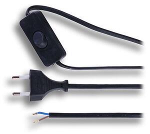 SOLIGHT Flexo šňůra 3m, 2 x 0,75mm2, černá, plochá, vypínač