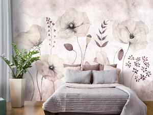 Fototapeta Bílé máky - rostlinný motiv květin v akvarelovém stylu v šedých tónech