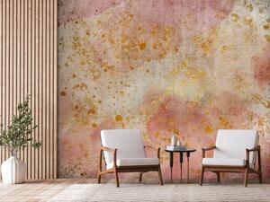 Fototapeta Růžová abstrakce - akvarel na betonovém pozadí se zlatými detaily