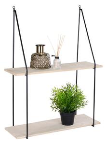 House Nordic Police, 2 police z přírodního dřeva, černý rám<VR />55x21 cm (Černá / přírodní)