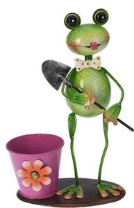 Plechový květináč růžový s žábou