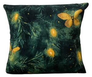 Mikroplyšový povlak na polštářek YELLOW BUTTERFLY 45x45 cm, tmavě zelený