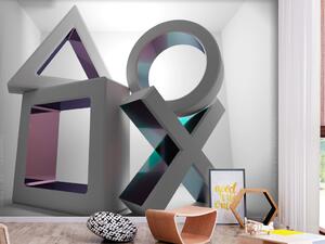 Fototapeta Błyszczące tvary - herní symboly s iluzí 3D do pokoje