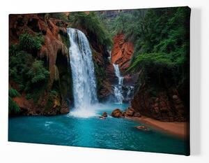 Obraz na plátně - Vodopády pod červenou skálou FeelHappy.cz Velikost obrazu: 40 x 30 cm