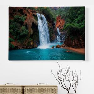 Obraz na plátně - Vodopády pod červenou skálou FeelHappy.cz Velikost obrazu: 40 x 30 cm