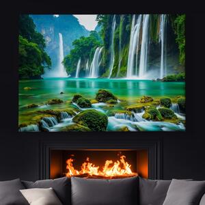 Obraz na plátně - Velké vodopády v džungli FeelHappy.cz Velikost obrazu: 40 x 30 cm