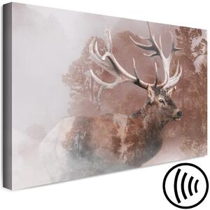 Obraz Jelen (1-dílný) široký - Zvíře v lese v mlžných barvách